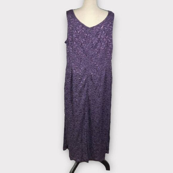 Alex Evenings Cocktail Dress Women's Plus 22W Purple Lace Sleeveless Midi NWT - Picture 5 of 13